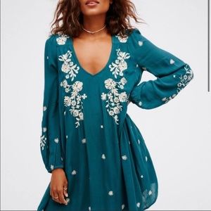 Free People Long Sleeve Teal Dress, XSmall